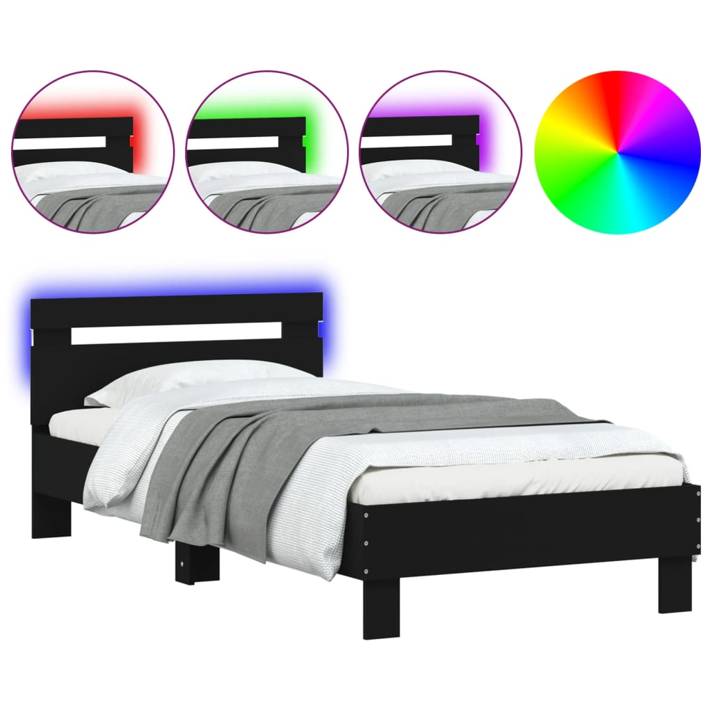 Black Metal LED Bed Frame, Small Single 75x190 cm, No Mattress