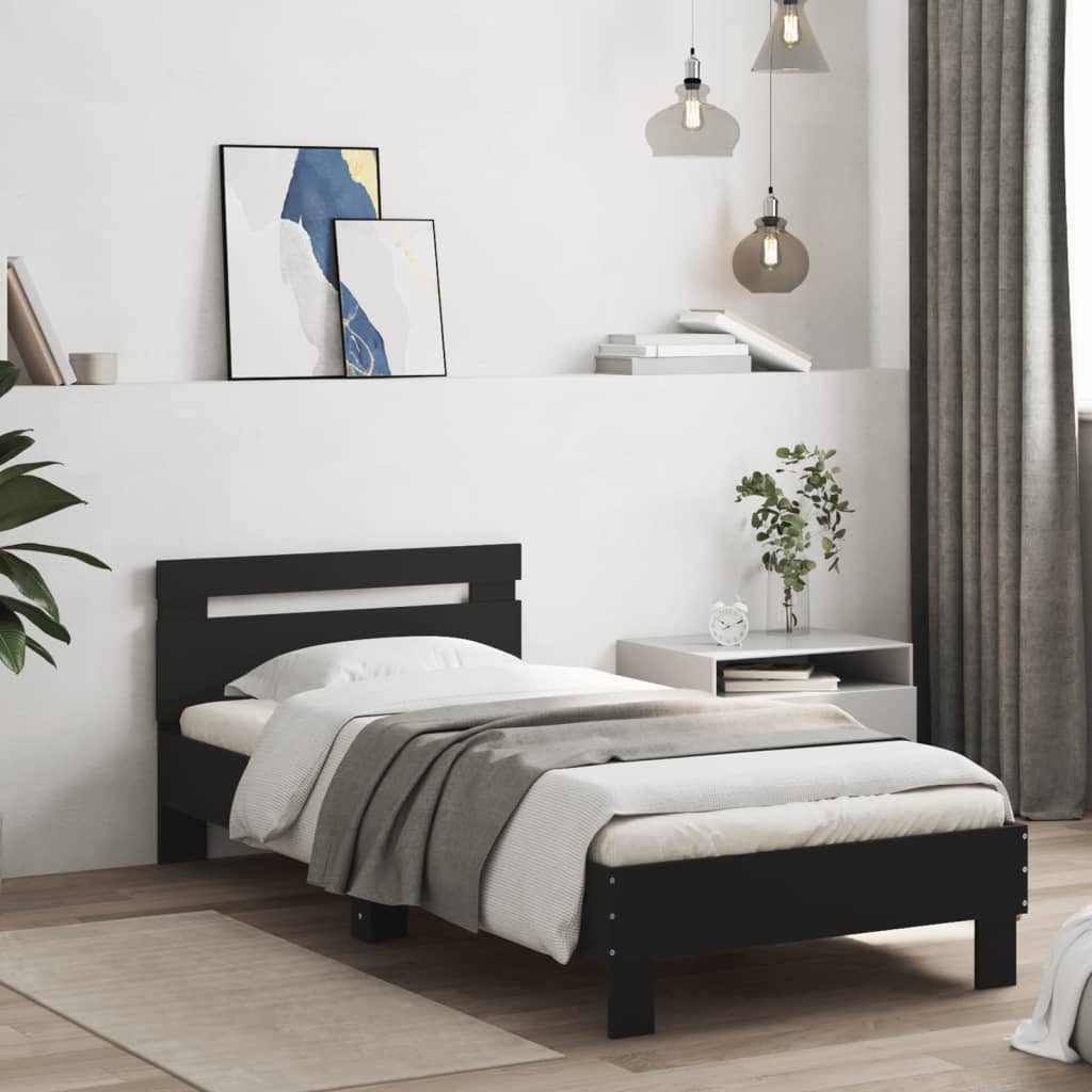 Black Metal LED Bed Frame, Small Single 75x190 cm, No Mattress