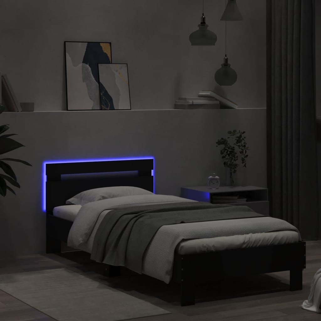 Black Metal LED Bed Frame, Small Single 75x190 cm, No Mattress