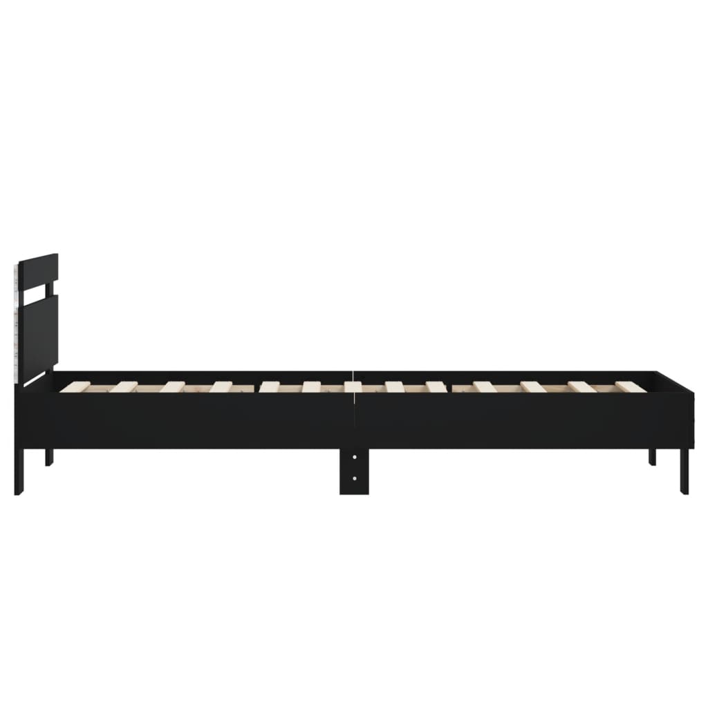 Black Metal LED Bed Frame, Small Single 75x190 cm, No Mattress