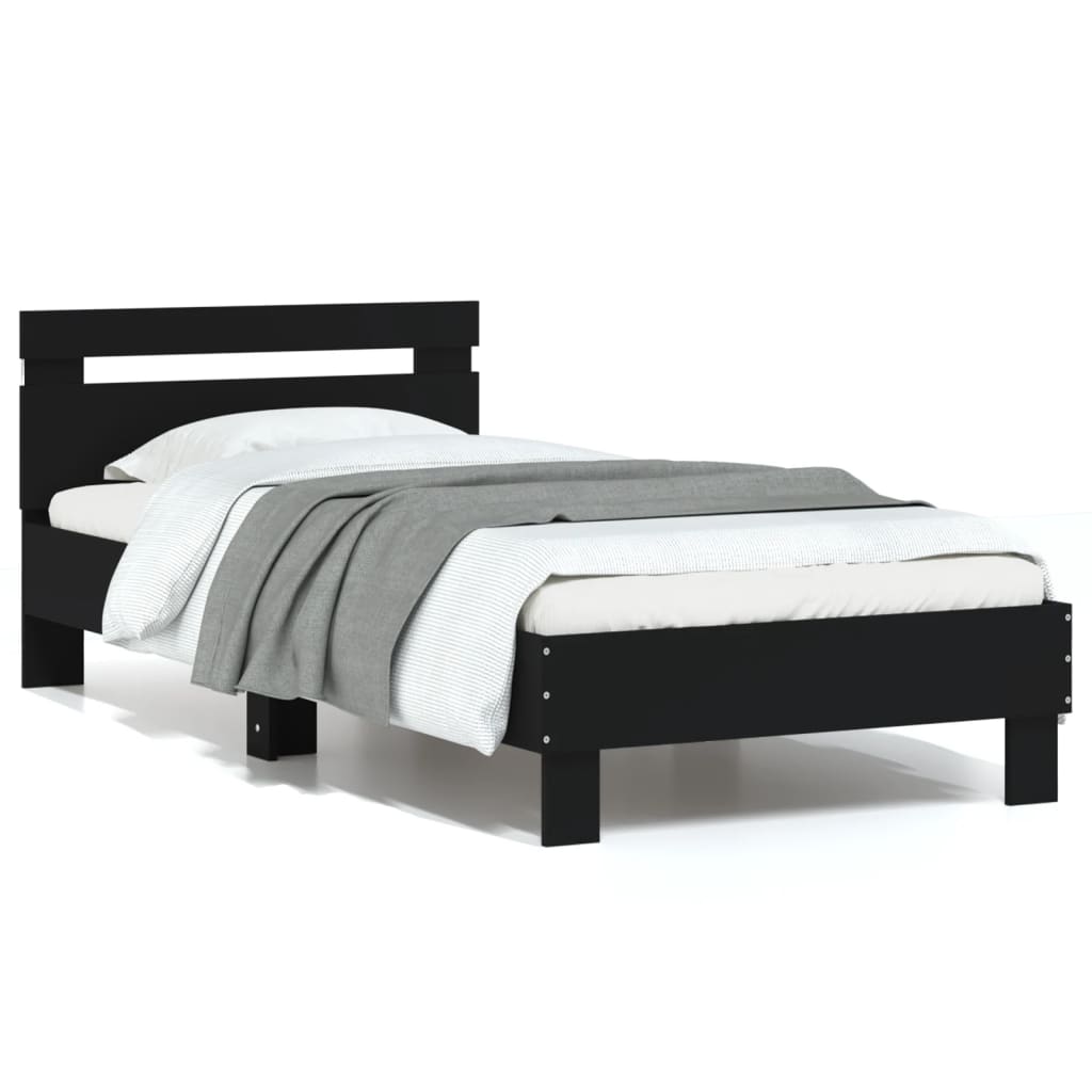 Black Metal LED Bed Frame, Small Single 75x190 cm, No Mattress