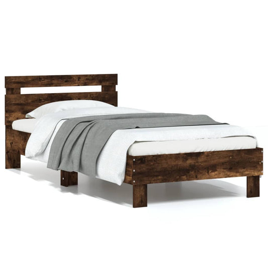 Smoked Oak LED Bed Frame 75x190cm Small Single, No Mattress