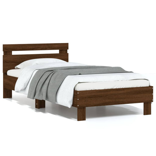 Brown Oak LED Bed Frame 75x190 cm - Small Single, No Mattress