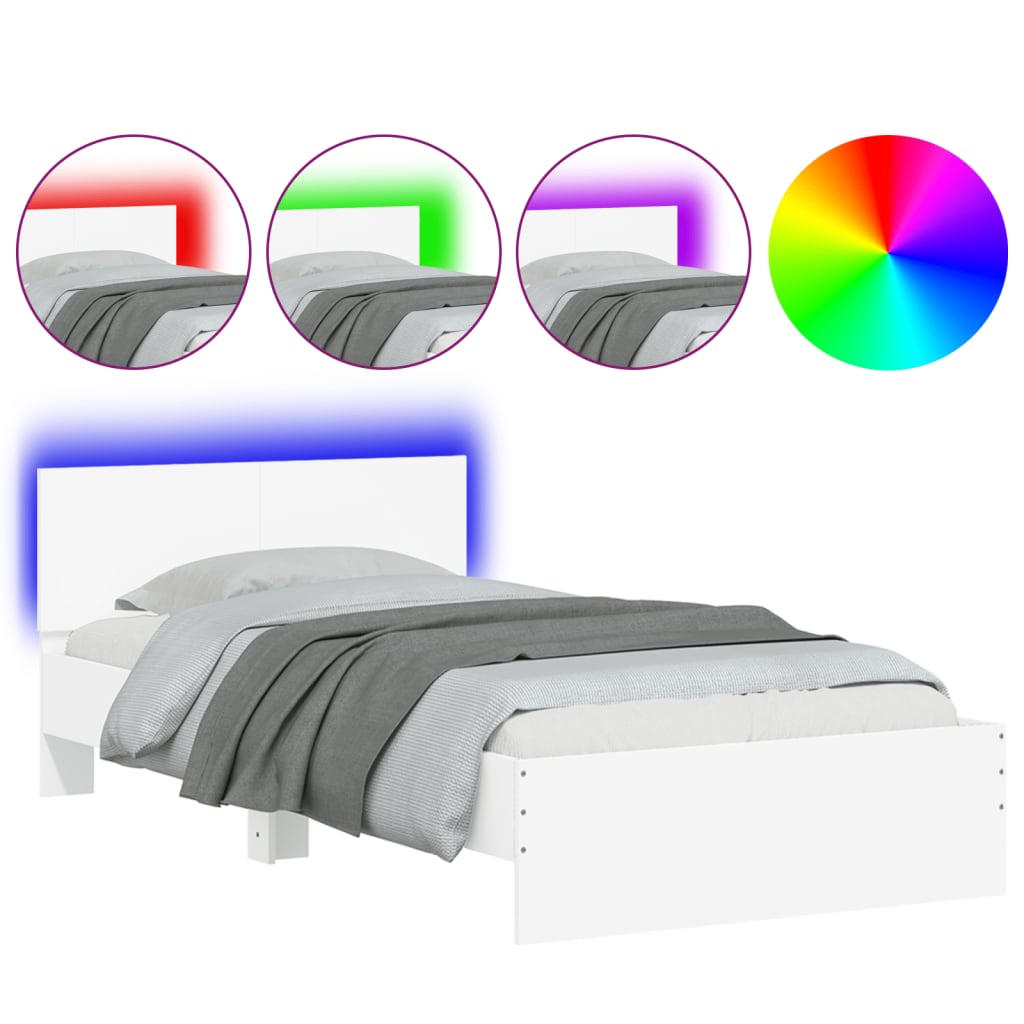 White LED Bed Frame Without Mattress, 100x200 cm, Modern Design