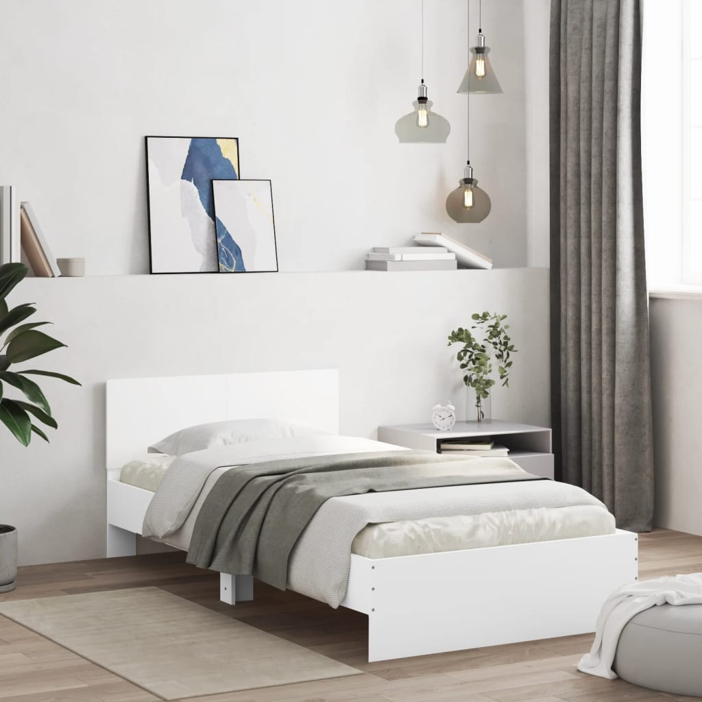 White LED Bed Frame Without Mattress, 100x200 cm, Modern Design