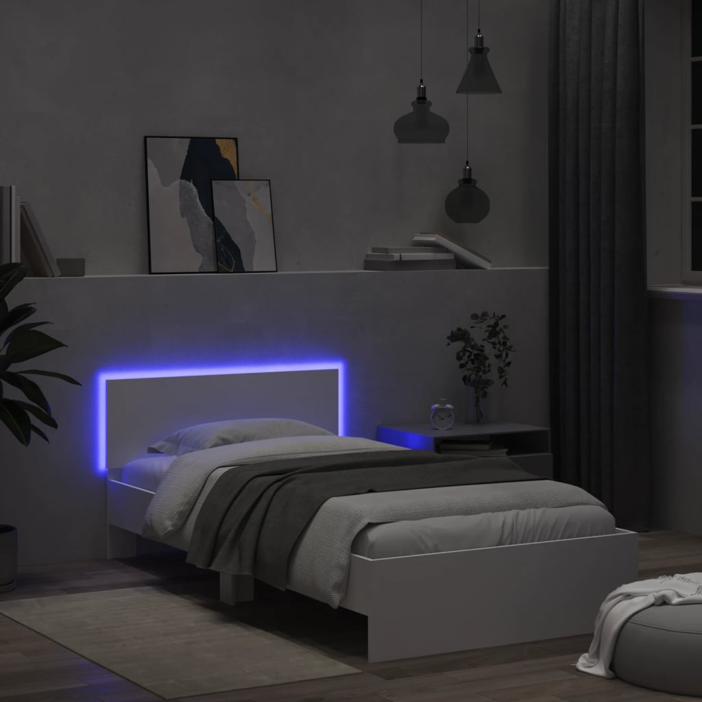 White LED Bed Frame Without Mattress, 100x200 cm, Modern Design