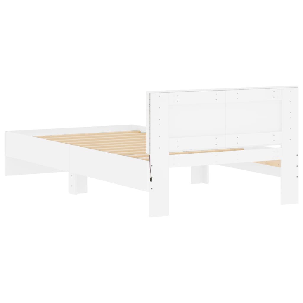 White LED Bed Frame Without Mattress, 100x200 cm, Modern Design