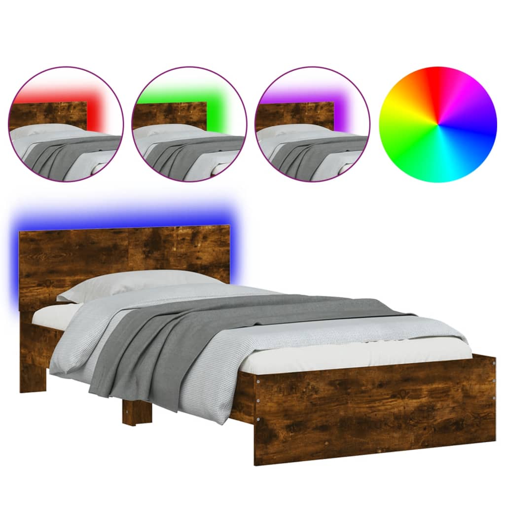 LED Bed Frame Smoked Oak 100x200 cm - No Mattress Included