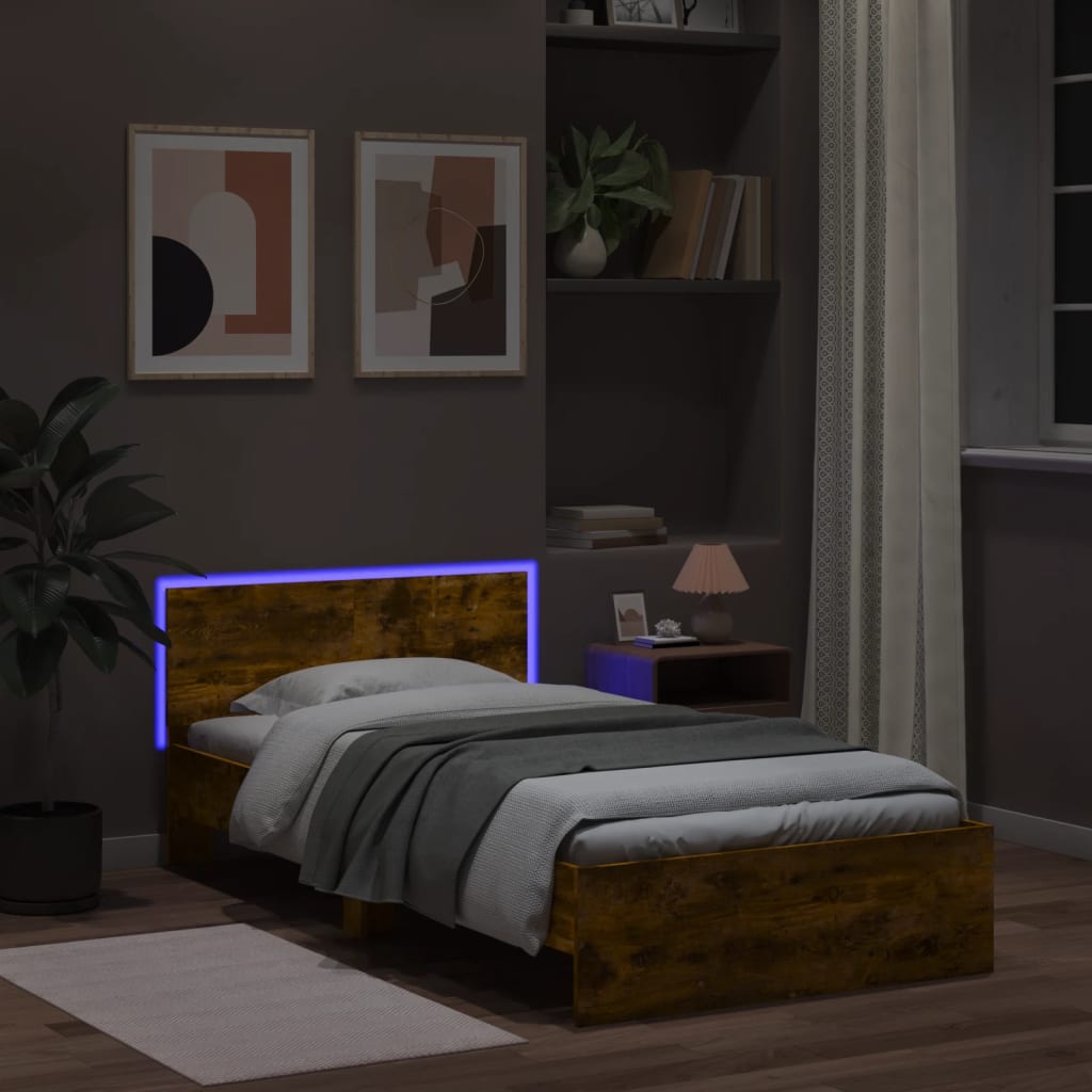 LED Bed Frame Smoked Oak 100x200 cm - No Mattress Included