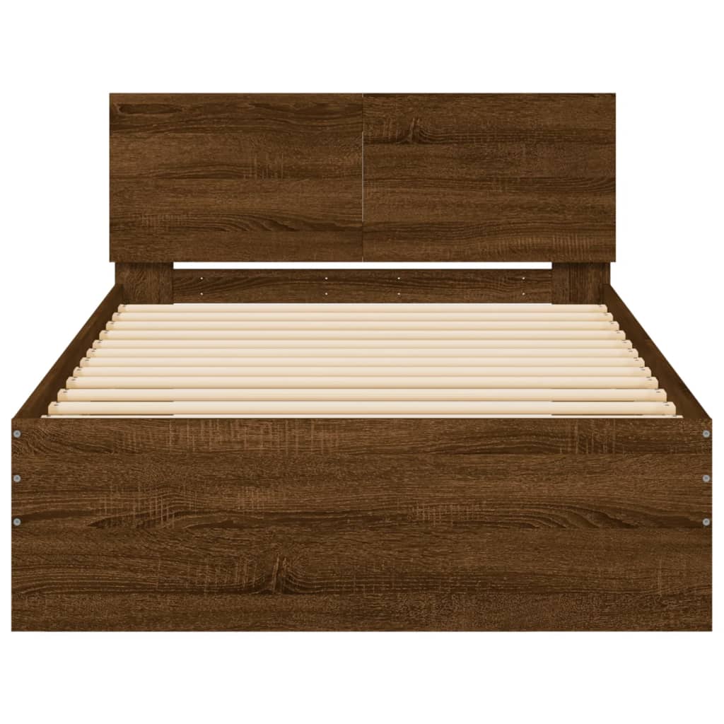Brown Oak Bed Frame with LED Lights - 100x200 cm (Mattress Not Included)