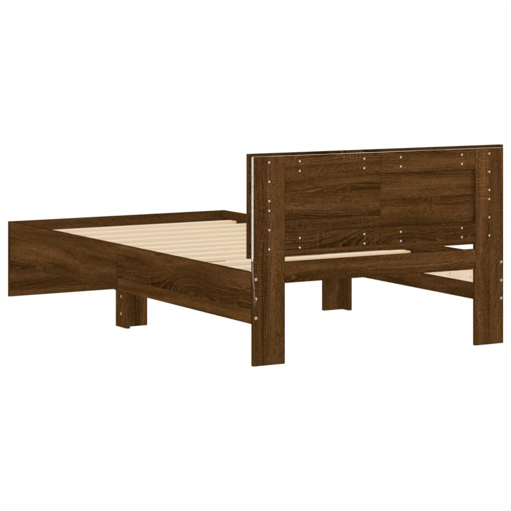 Brown Oak Bed Frame with LED Lights - 100x200 cm (Mattress Not Included)