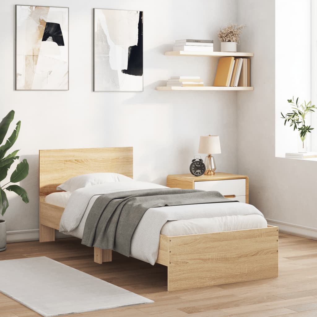Sonoma Oak Bed Frame 90x200 cm with LED Lights (No Mattress)