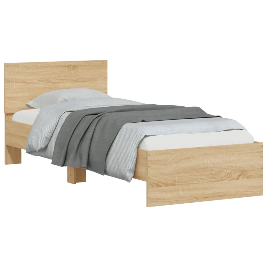 Sonoma Oak Bed Frame 90x200 cm with LED Lights (No Mattress)