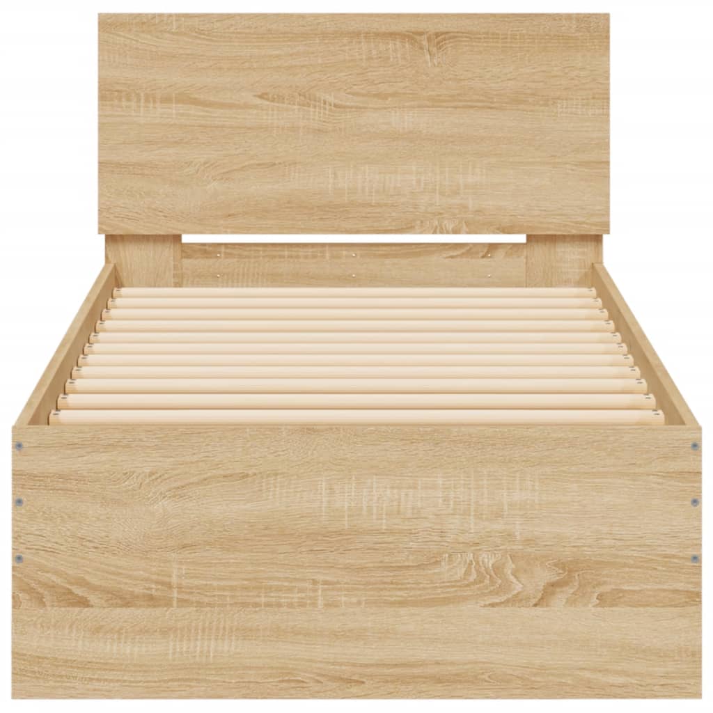 Sonoma Oak Bed Frame 90x200 cm with LED Lights (No Mattress)