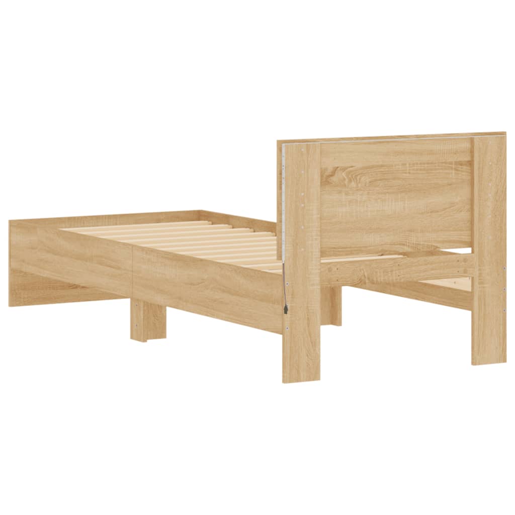 Sonoma Oak Bed Frame 90x200 cm with LED Lights (No Mattress)