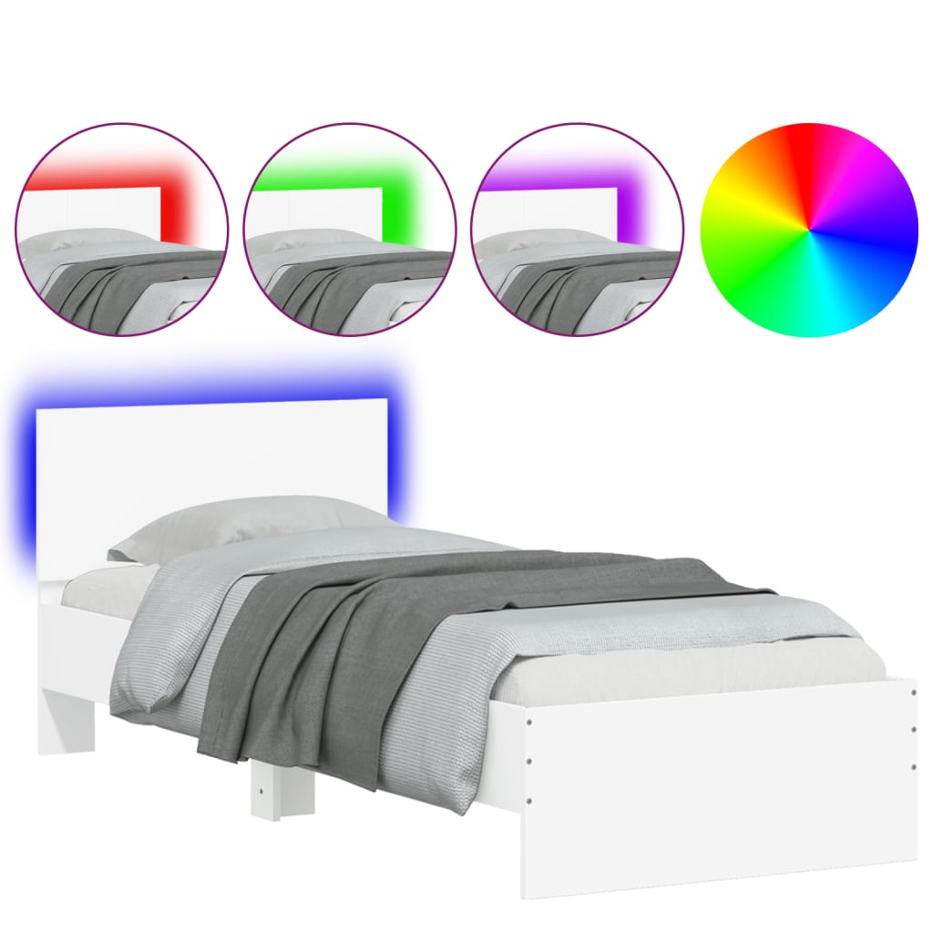 White LED Bed Frame, 90x190cm, Single, No Mattress, Modern Design