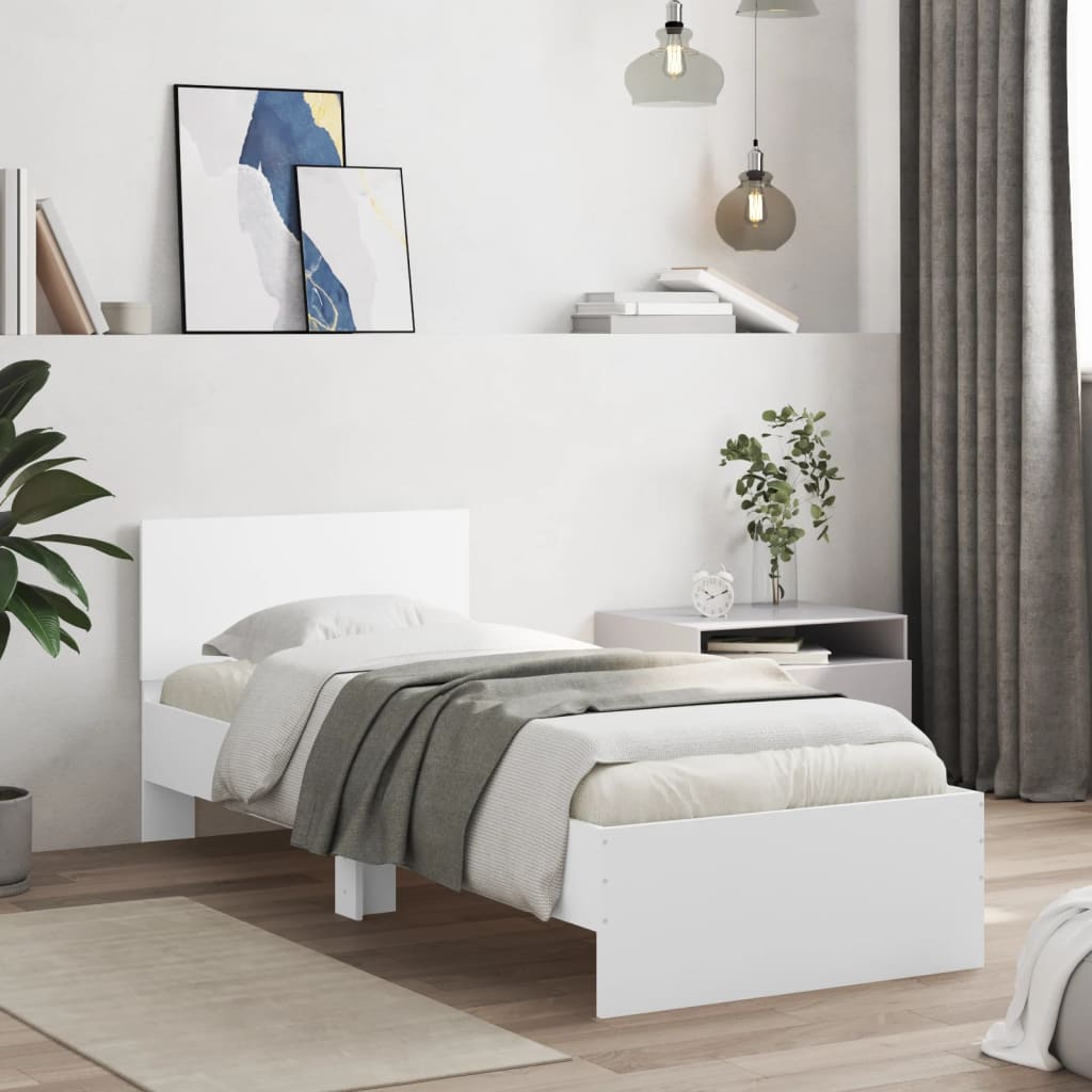 White LED Bed Frame, 90x190cm, Single, No Mattress, Modern Design