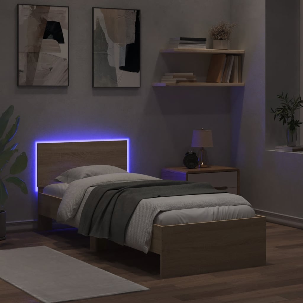 Sonoma Oak Bed Frame with LED Lights 90x190 cm - Single