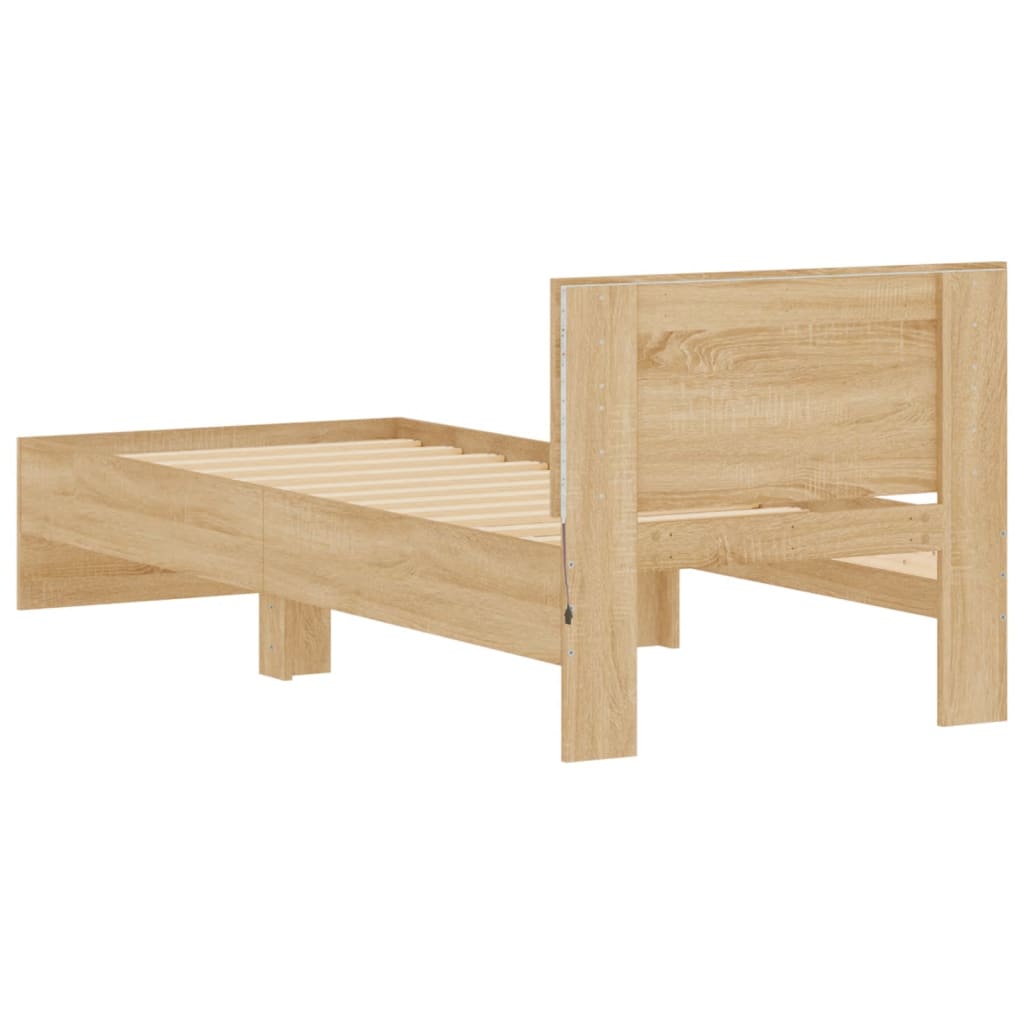 Sonoma Oak Bed Frame with LED Lights 90x190 cm - Single