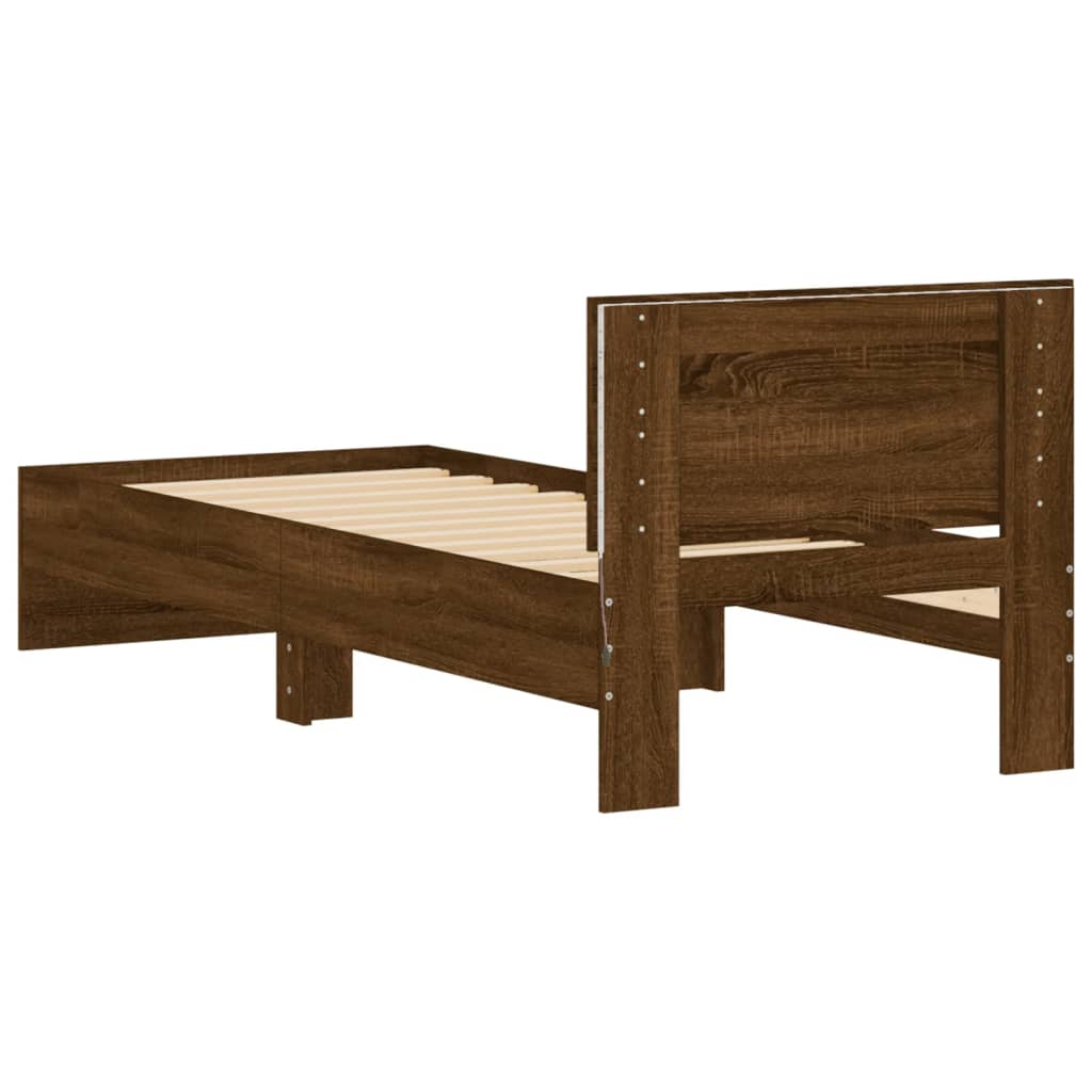 Brown Oak LED Bed Frame - 90x190 cm Single, Mattress Not Included