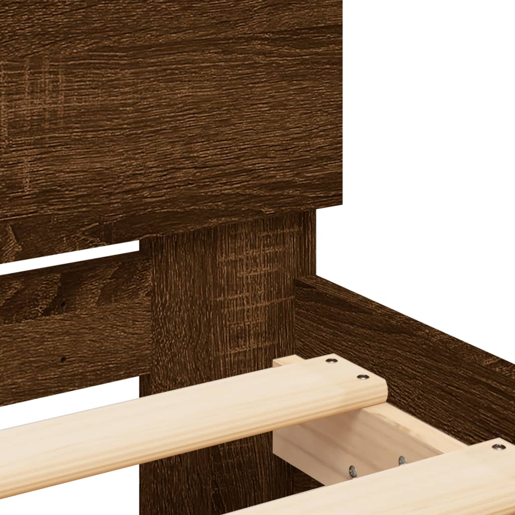 Brown Oak LED Bed Frame - 90x190 cm Single, Mattress Not Included