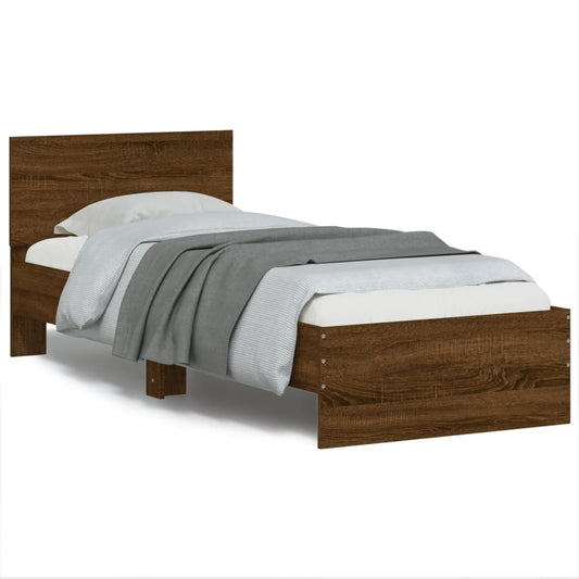 Brown Oak LED Bed Frame - 90x190 cm Single, Mattress Not Included