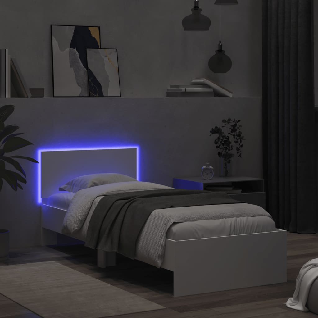 White LED Small Single Bed Frame 75x190 cm - Modern Design