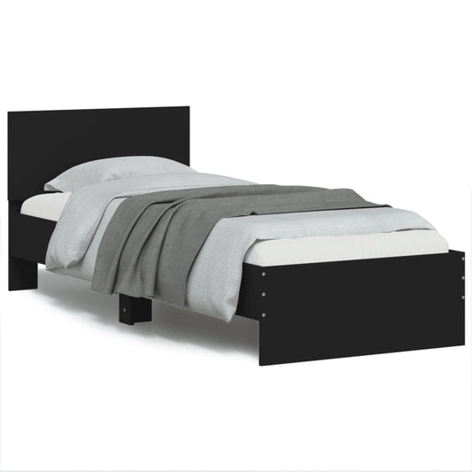 Black Metal Bed Frame w/ LED Lights, 75x190 cm Small Single