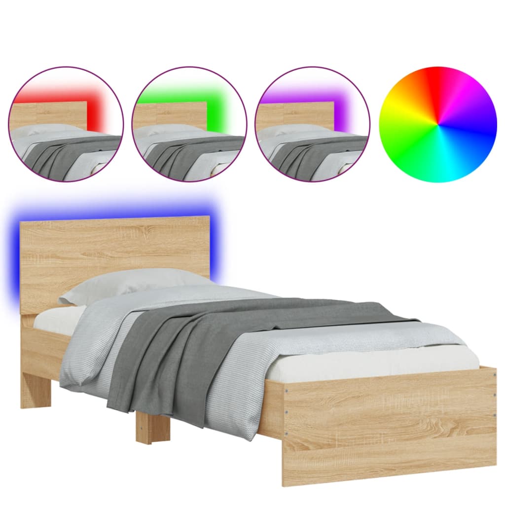 Sonoma Oak Small Single Bed Frame 75x190 cm with LED Lights