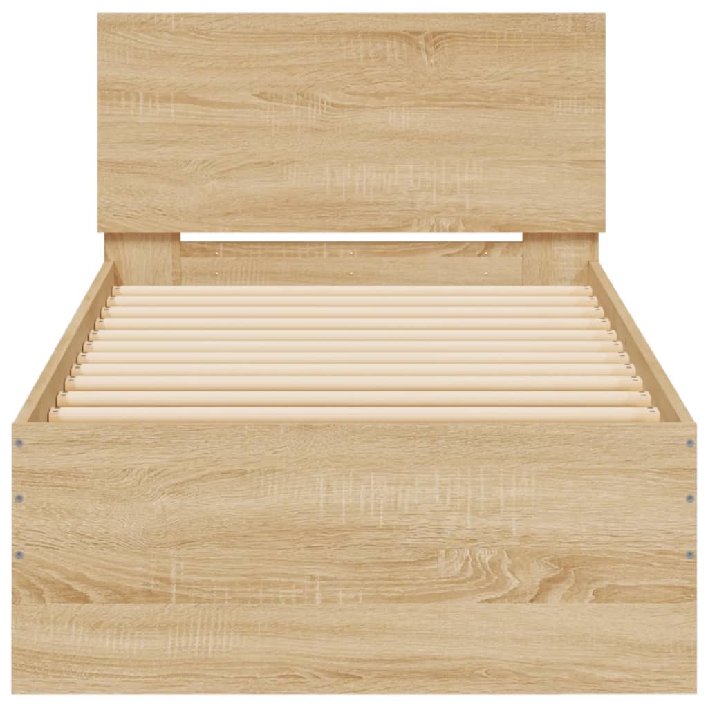 Sonoma Oak Small Single Bed Frame 75x190 cm with LED Lights