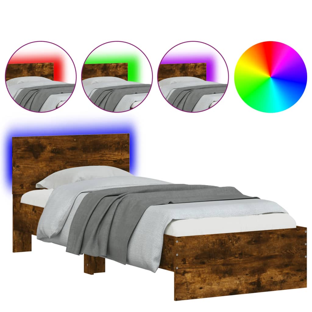Smoked Oak LED Bed Frame 75x190 cm – Small Single, No Mattress