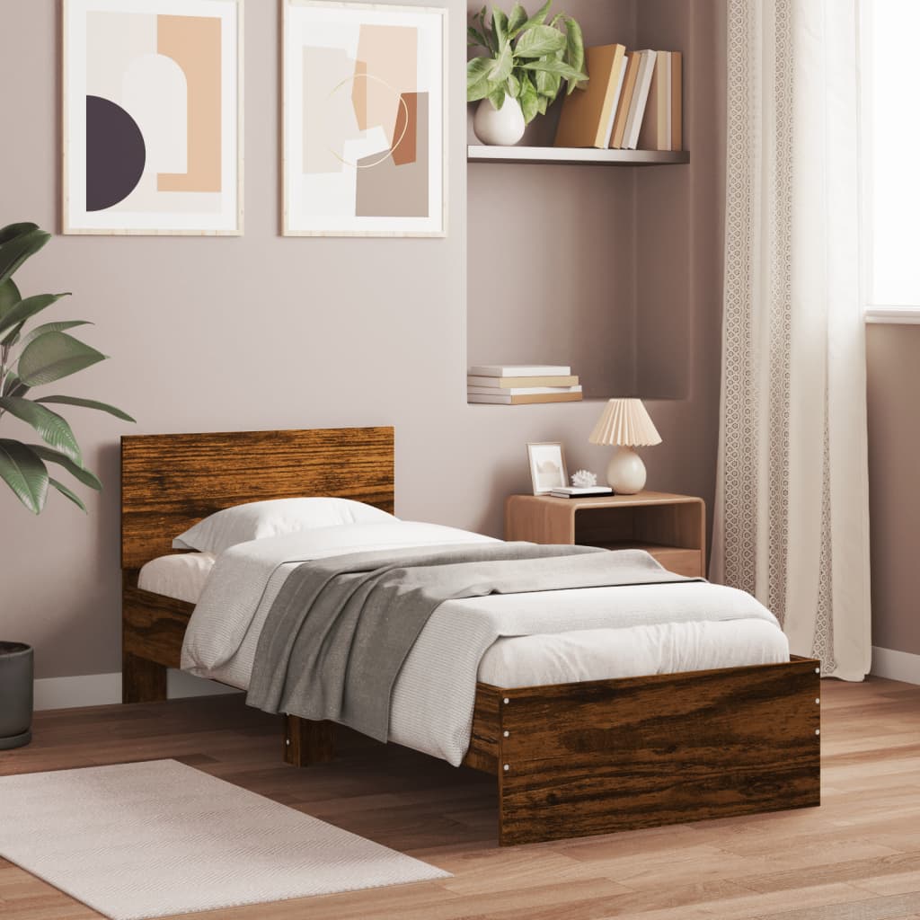 Smoked Oak LED Bed Frame 75x190 cm – Small Single, No Mattress