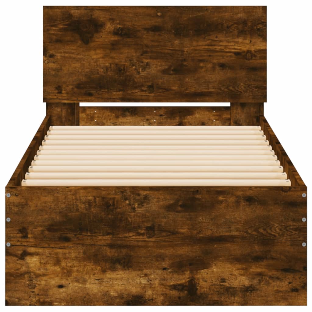 Smoked Oak LED Bed Frame 75x190 cm – Small Single, No Mattress