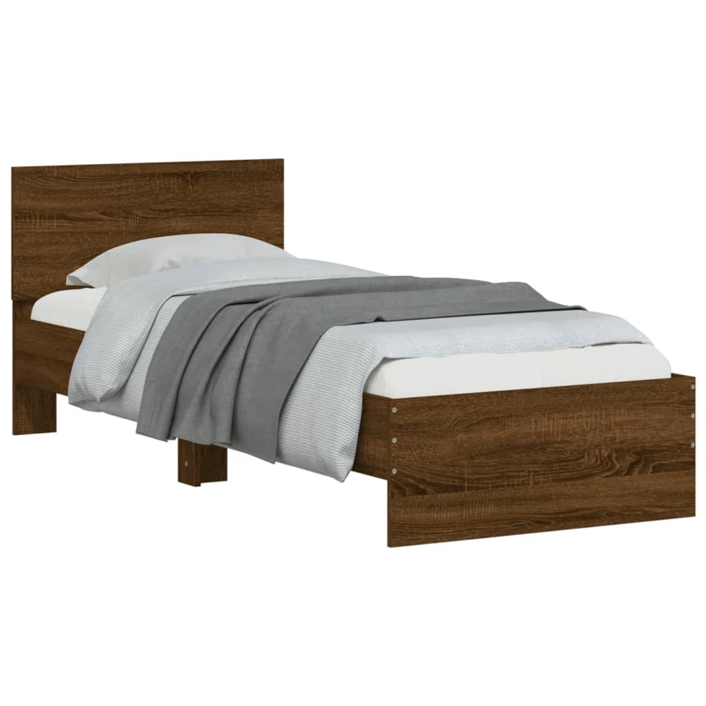 Brown Oak Bed Frame with LED Lights - 75x190 cm Small Single