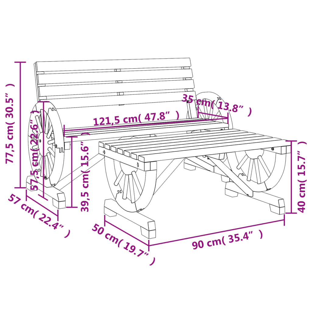Solid Fir Wood 2-Piece Garden Lounge Set - Stylish & Durable