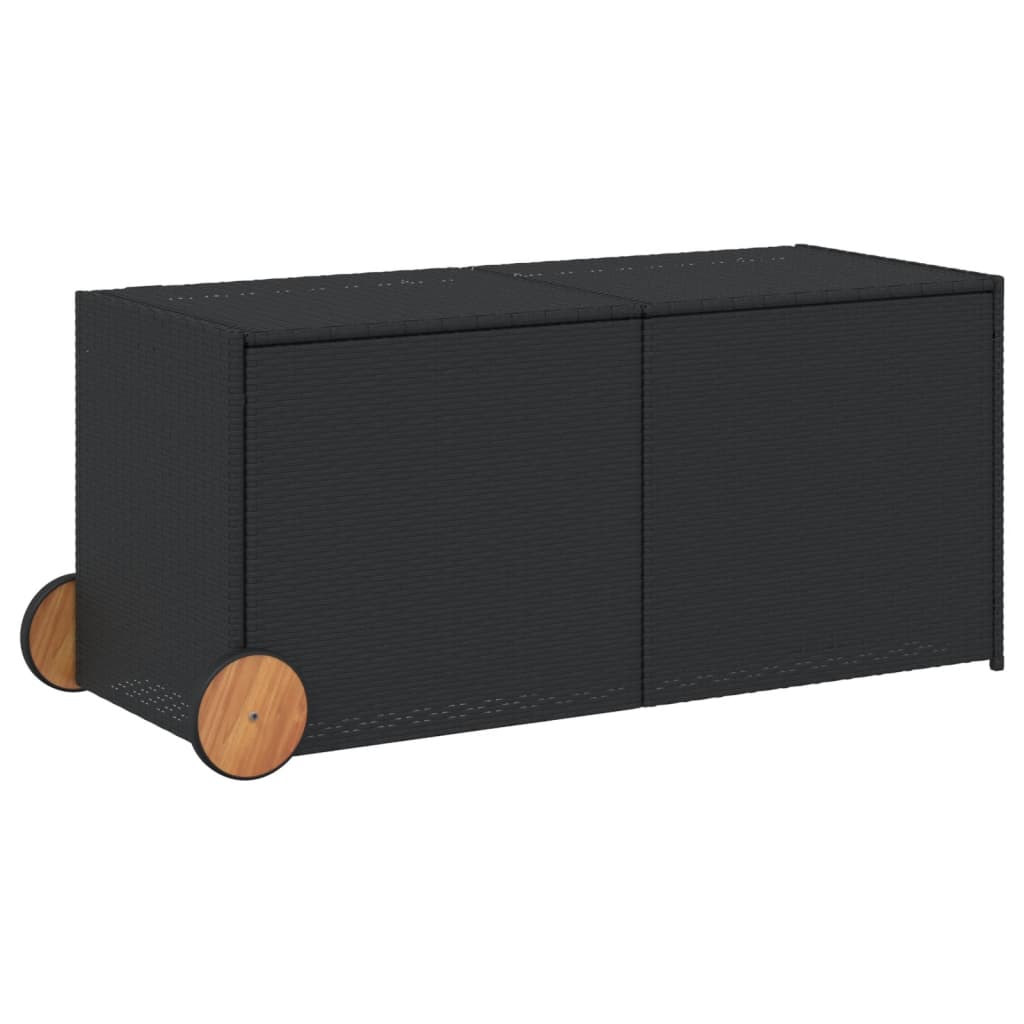 Black Poly Rattan Garden Storage Box 283L with Wheels
