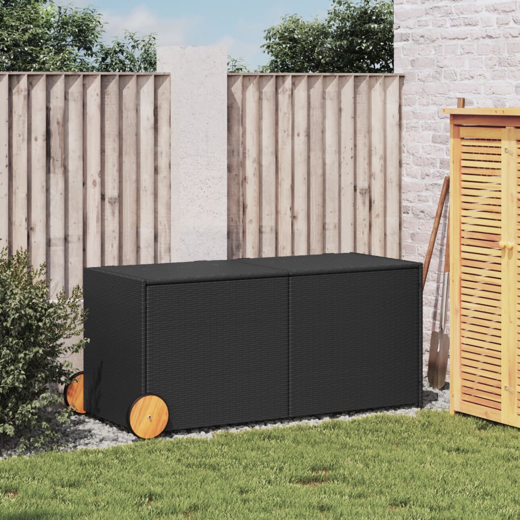 Black Poly Rattan Garden Storage Box 283L with Wheels