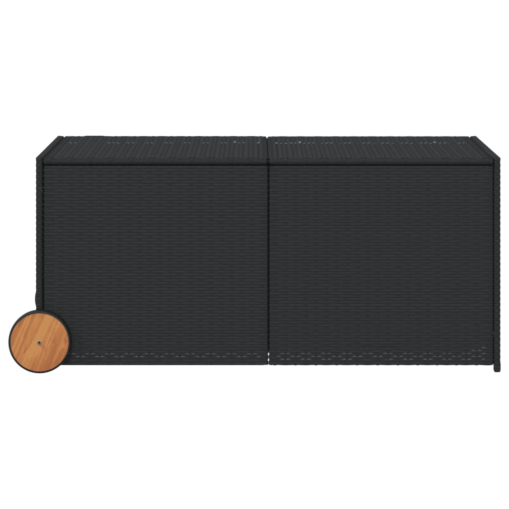 Black Poly Rattan Garden Storage Box 283L with Wheels