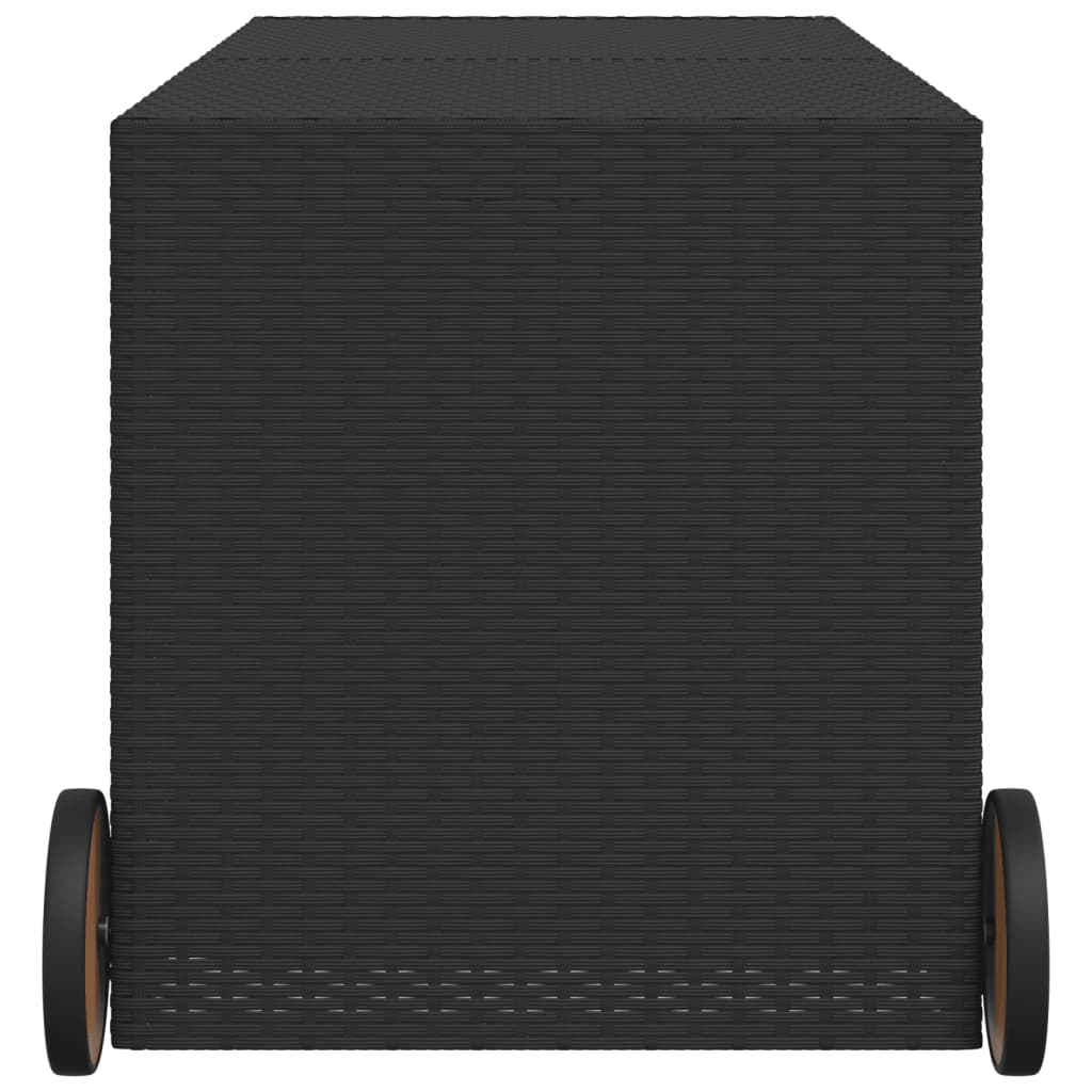 Black Poly Rattan Garden Storage Box 283L with Wheels