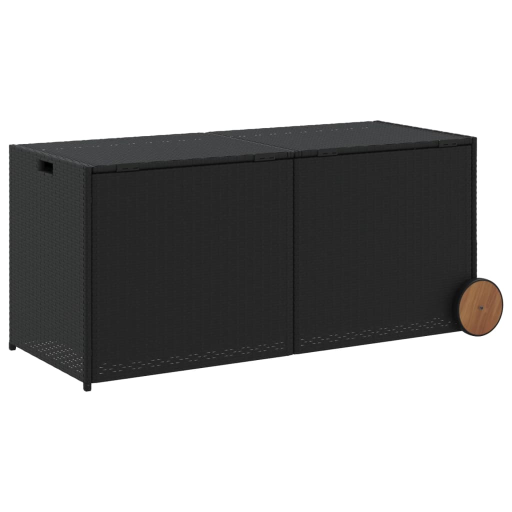 Black Poly Rattan Garden Storage Box 283L with Wheels