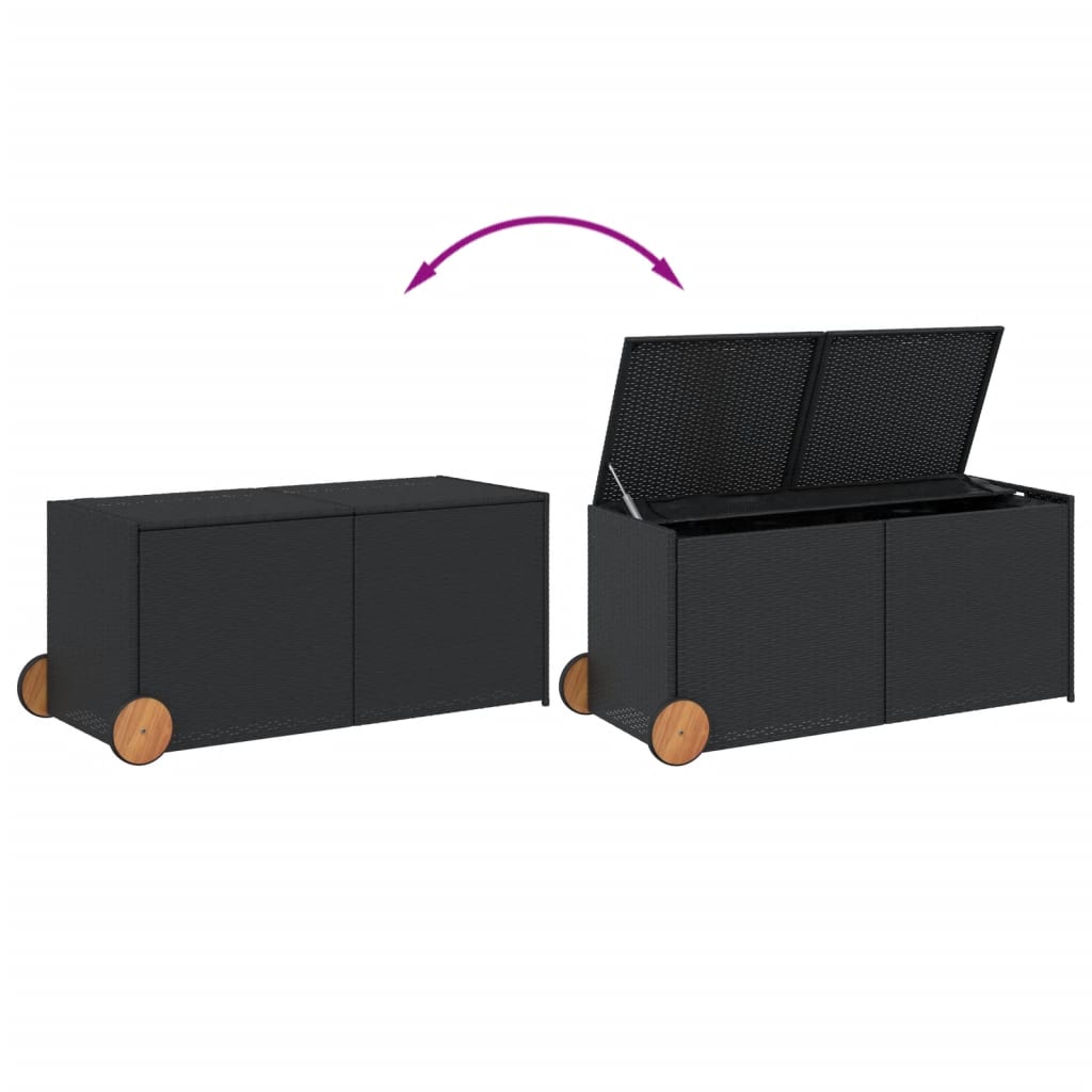 Black Poly Rattan Garden Storage Box 283L with Wheels