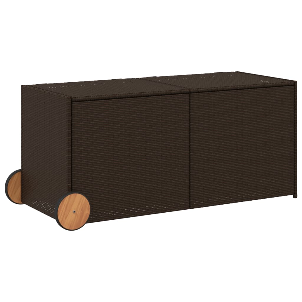 Brown Poly Rattan Garden Storage Box with Wheels - 283L Capacity