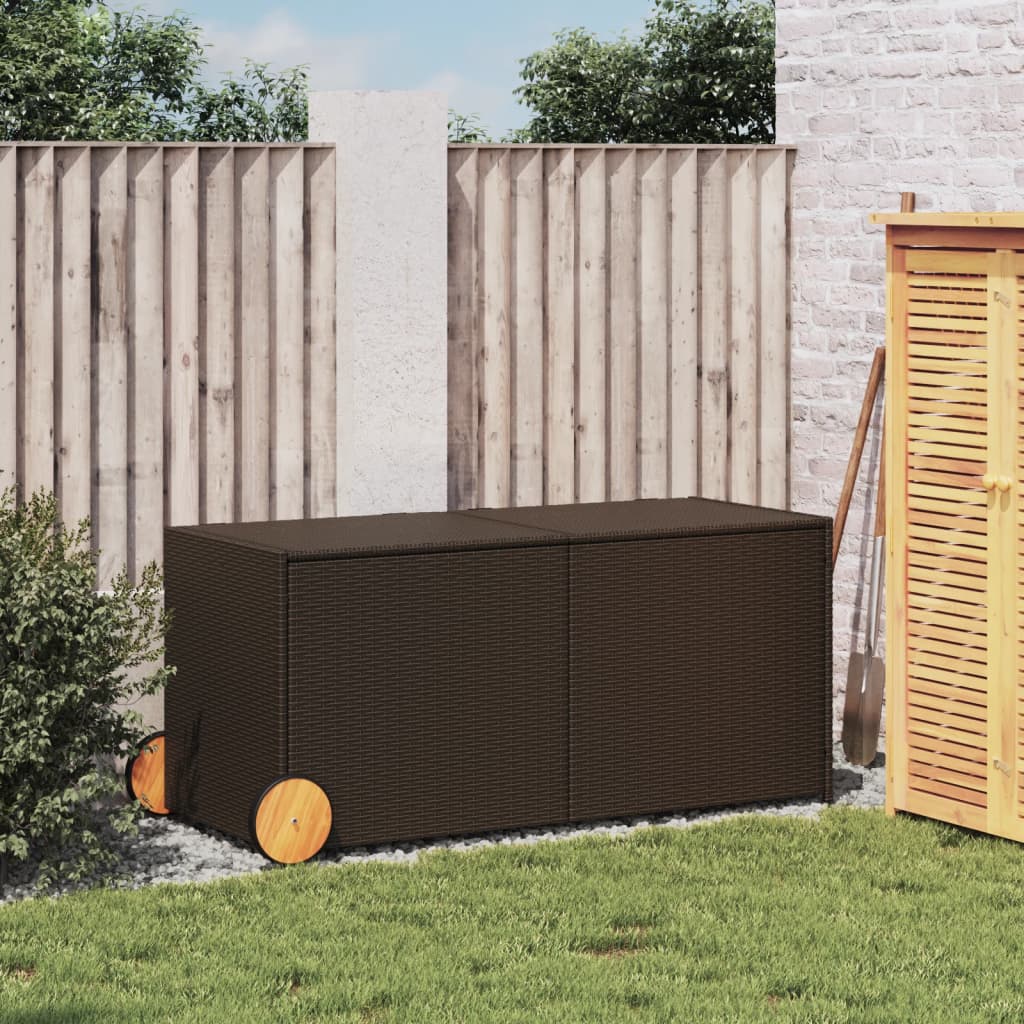 Brown Poly Rattan Garden Storage Box with Wheels - 283L Capacity