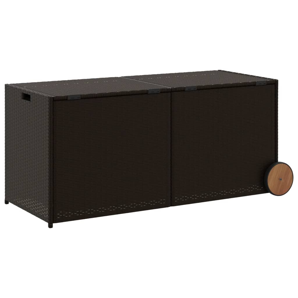 Brown Poly Rattan Garden Storage Box with Wheels - 283L Capacity