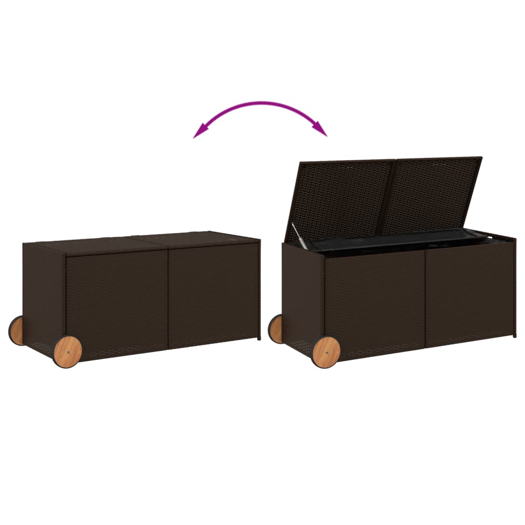 Brown Poly Rattan Garden Storage Box with Wheels - 283L Capacity