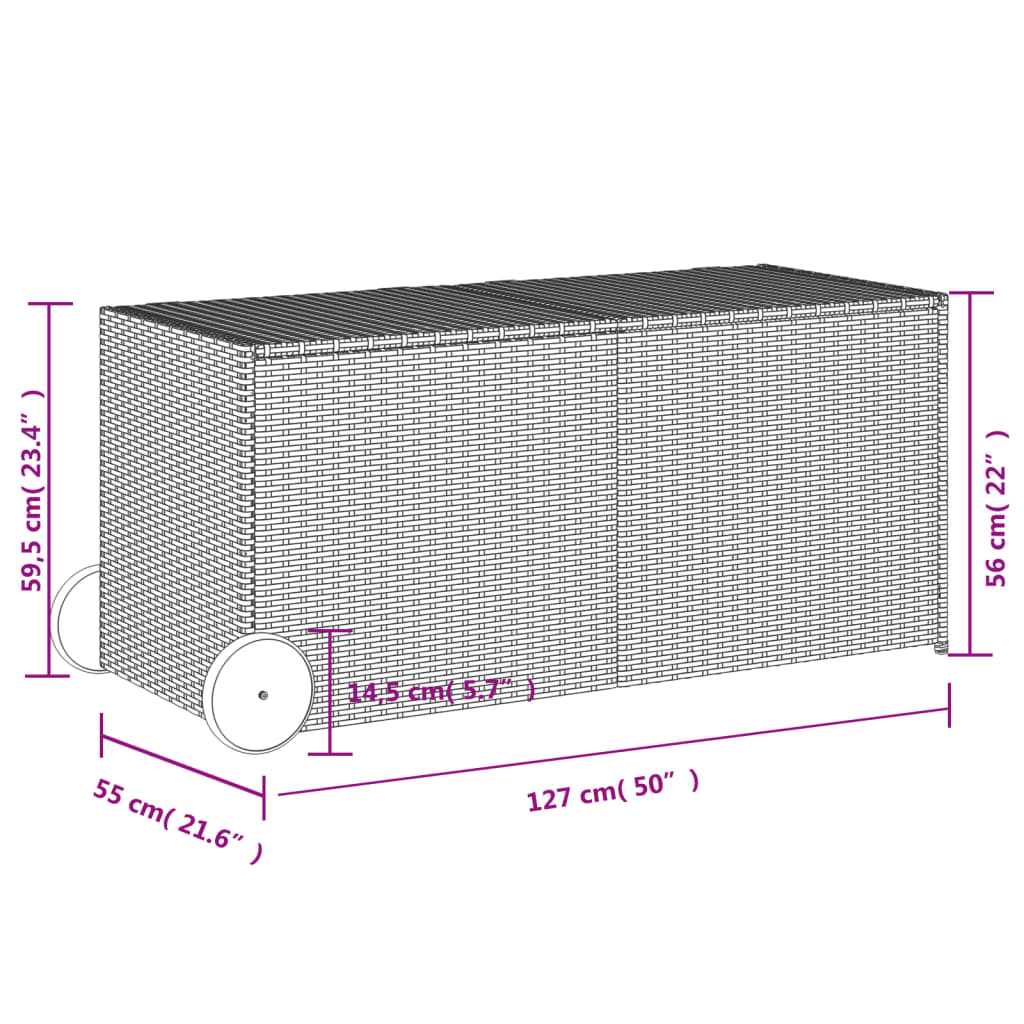 Brown Poly Rattan Garden Storage Box with Wheels - 283L Capacity