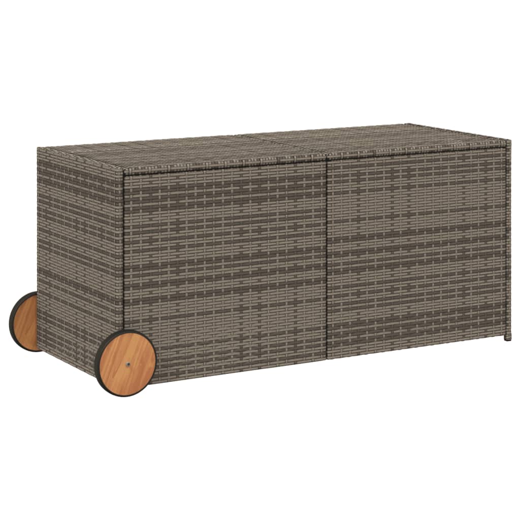 Grey Poly Rattan Garden Storage Box with Wheels - 283L Capacity