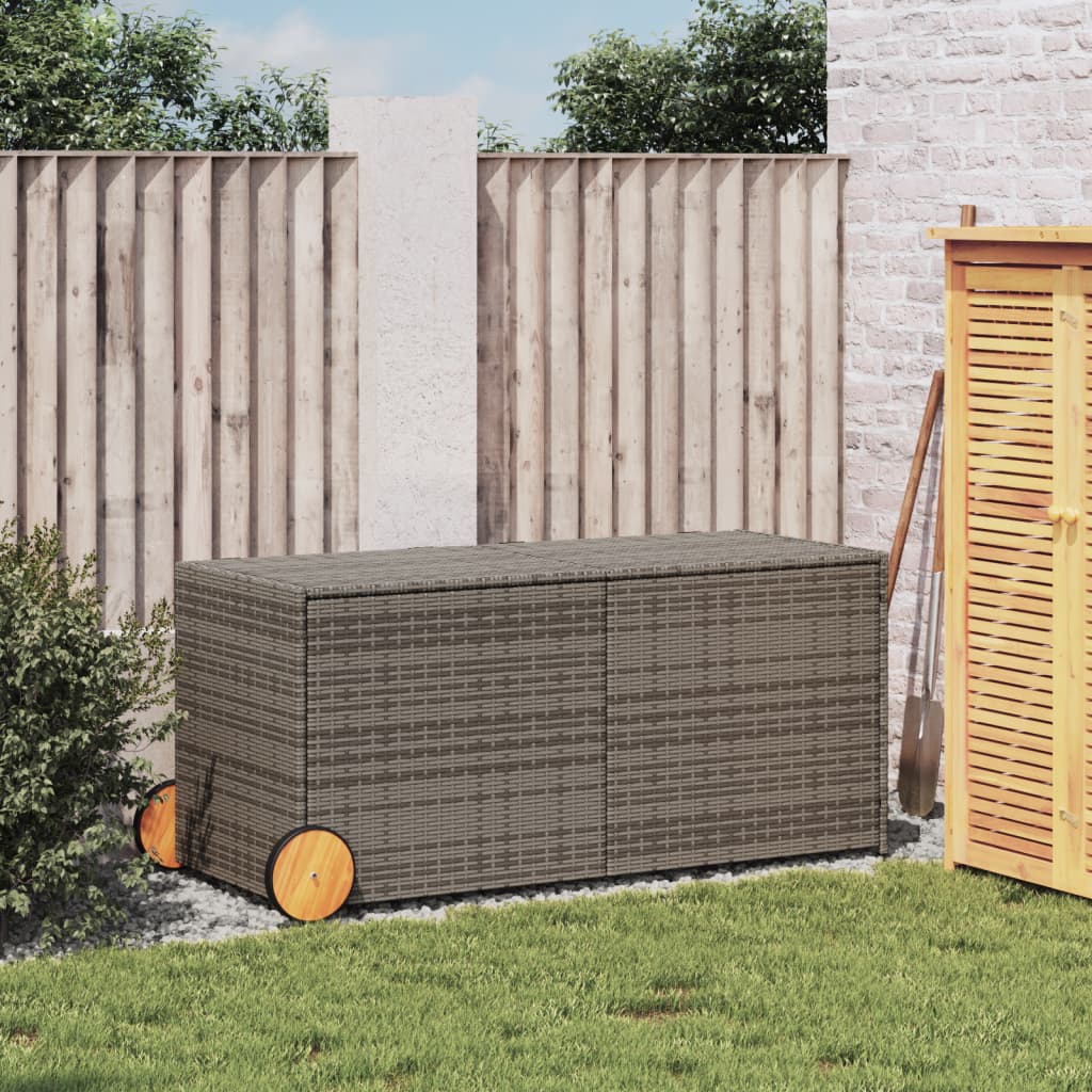 Grey Poly Rattan Garden Storage Box with Wheels - 283L Capacity