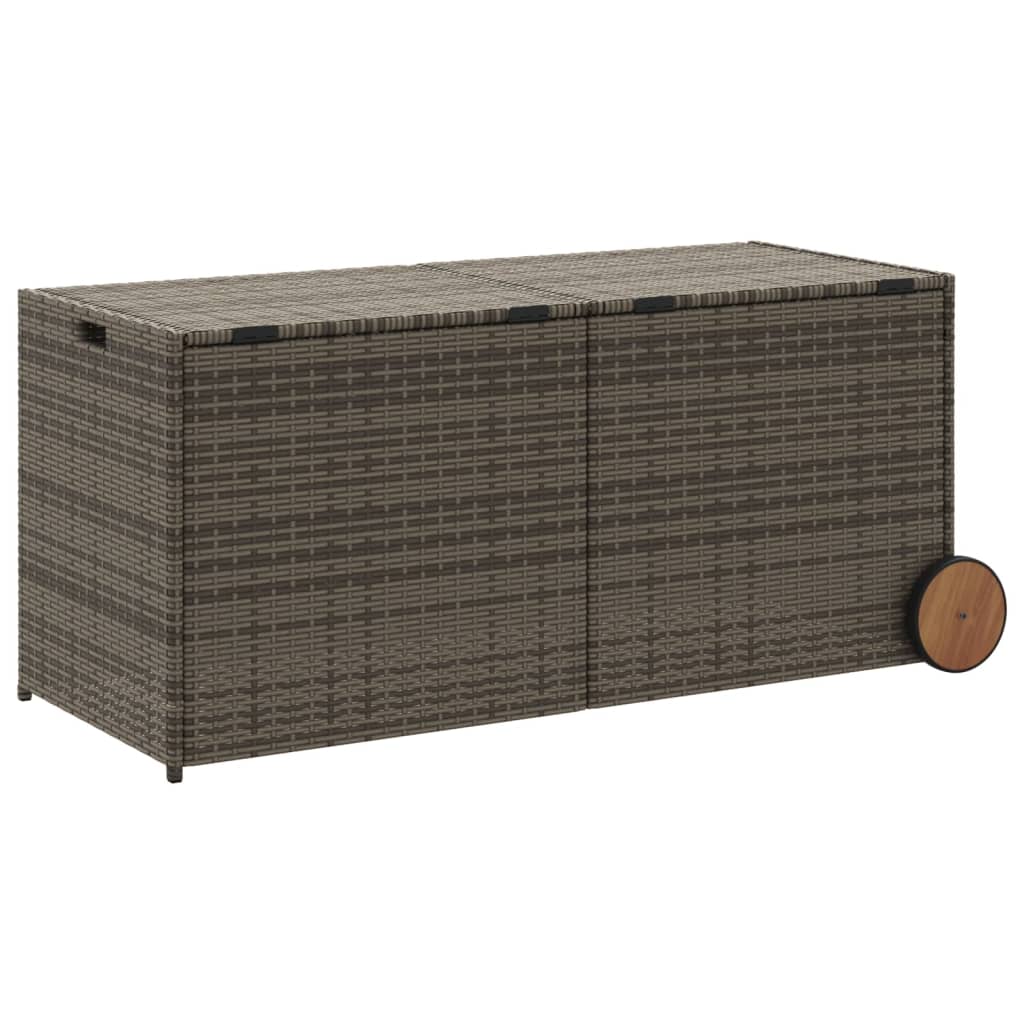 Grey Poly Rattan Garden Storage Box with Wheels - 283L Capacity