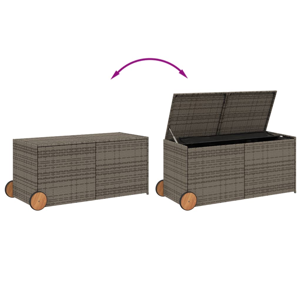 Grey Poly Rattan Garden Storage Box with Wheels - 283L Capacity